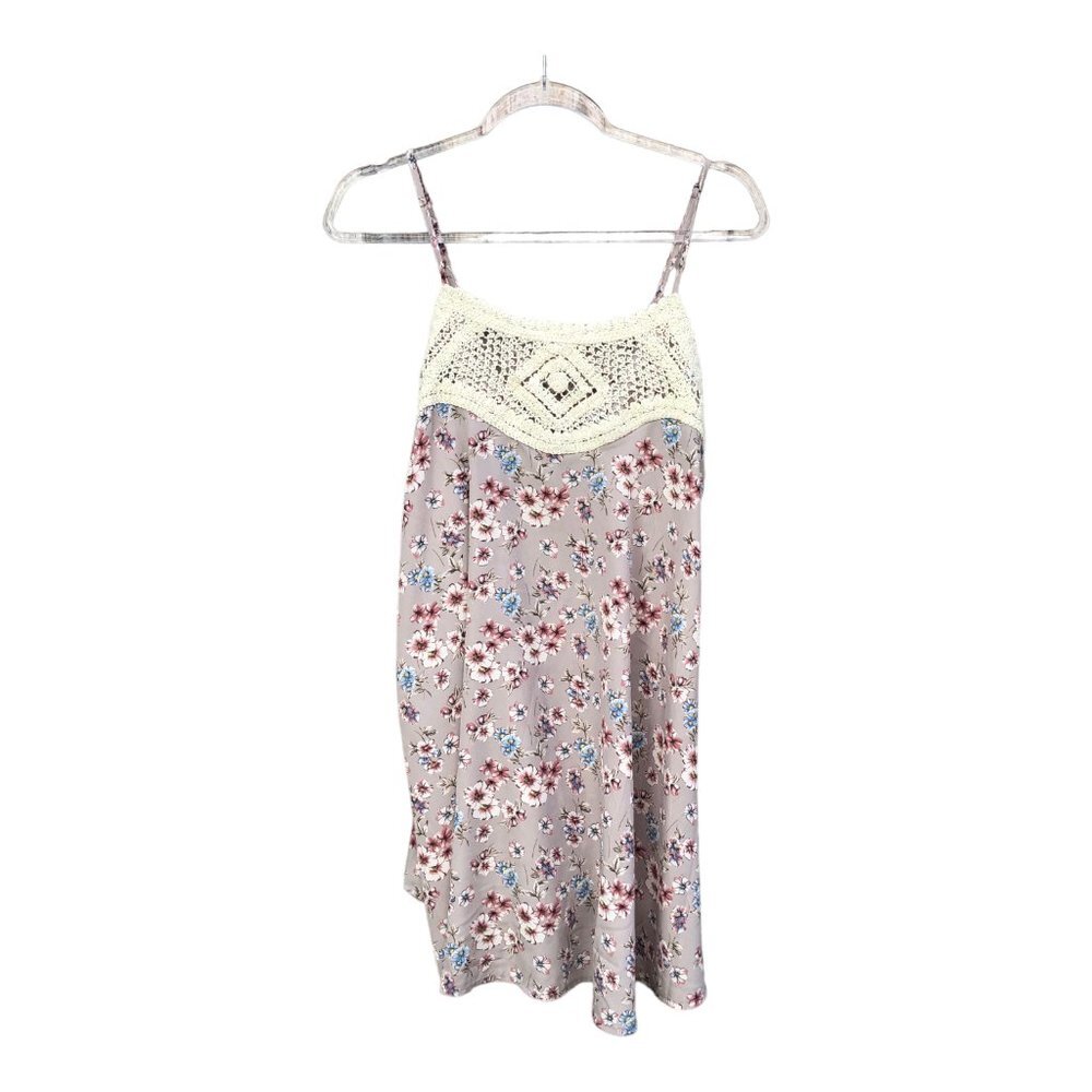 Coverstitched Crochet Lace Floral Sleeveless Mini Dress Large - Picture 2 of 5